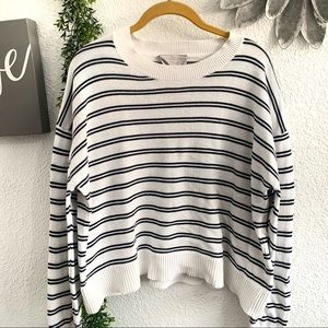 Everlane white and black stripe cropped sweater